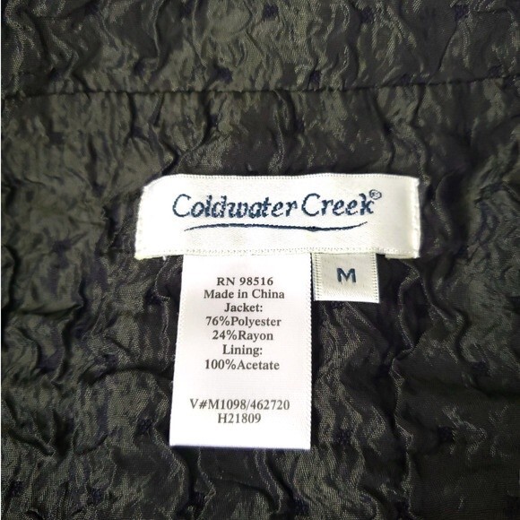 Coldwater Creek Dark Green Crinkle Fabric Jacket Blazer - Size Medium - Picture 3 of 13